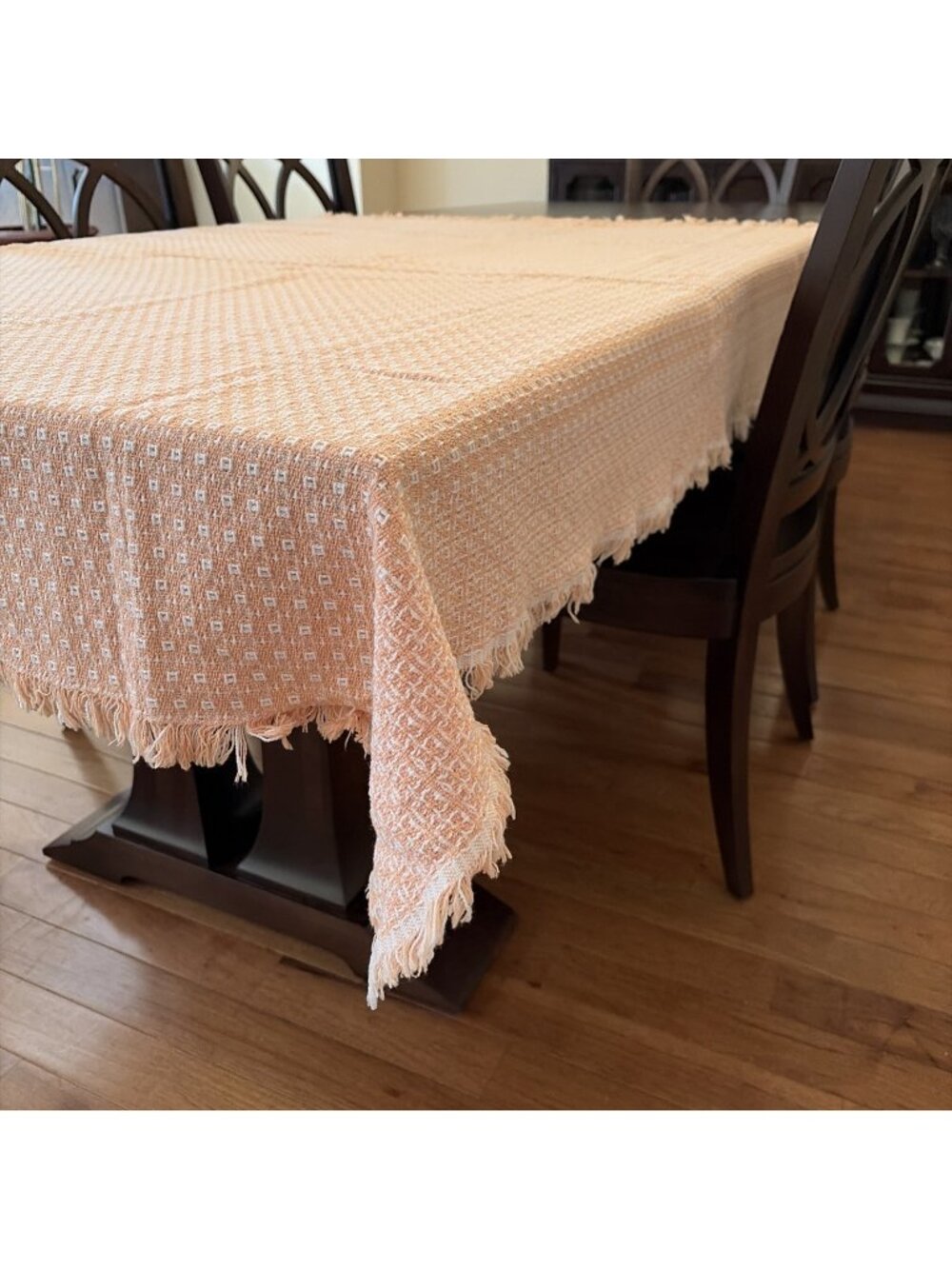Fallani & Cohn Hearthside Homespun Tablecloth 48" x 62" Peach Check Cottagecore